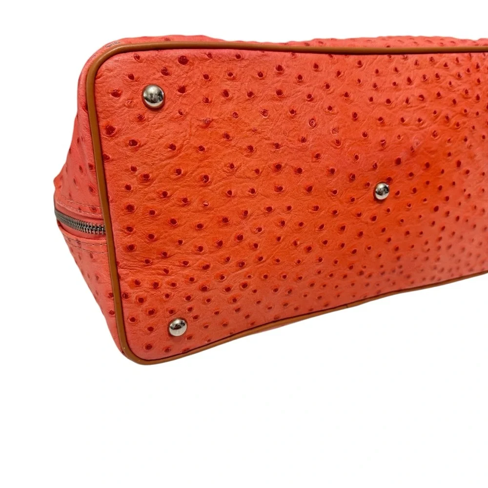 Valentina Orange Ostrich Embossed Leather Satchel‎ Crossbody Bag Top Handle
